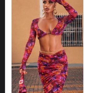 PrettyLittleThing PLT floral maxi skirt and crop top